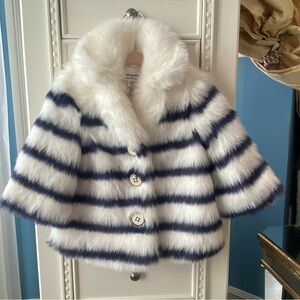 Janie and Jack Navy and White Faux  Fur Jacket
